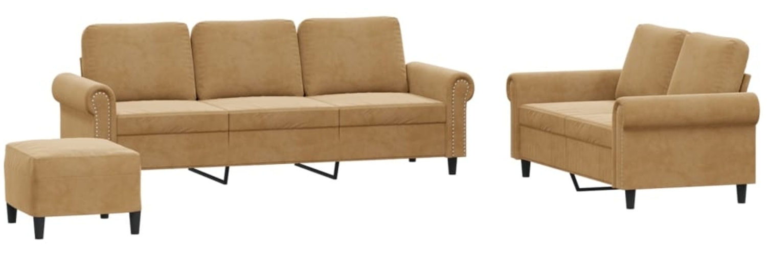 vidaXL 3-tlg. Sofagarnitur mit Kissen Braun Samt 3202267 Bild 1