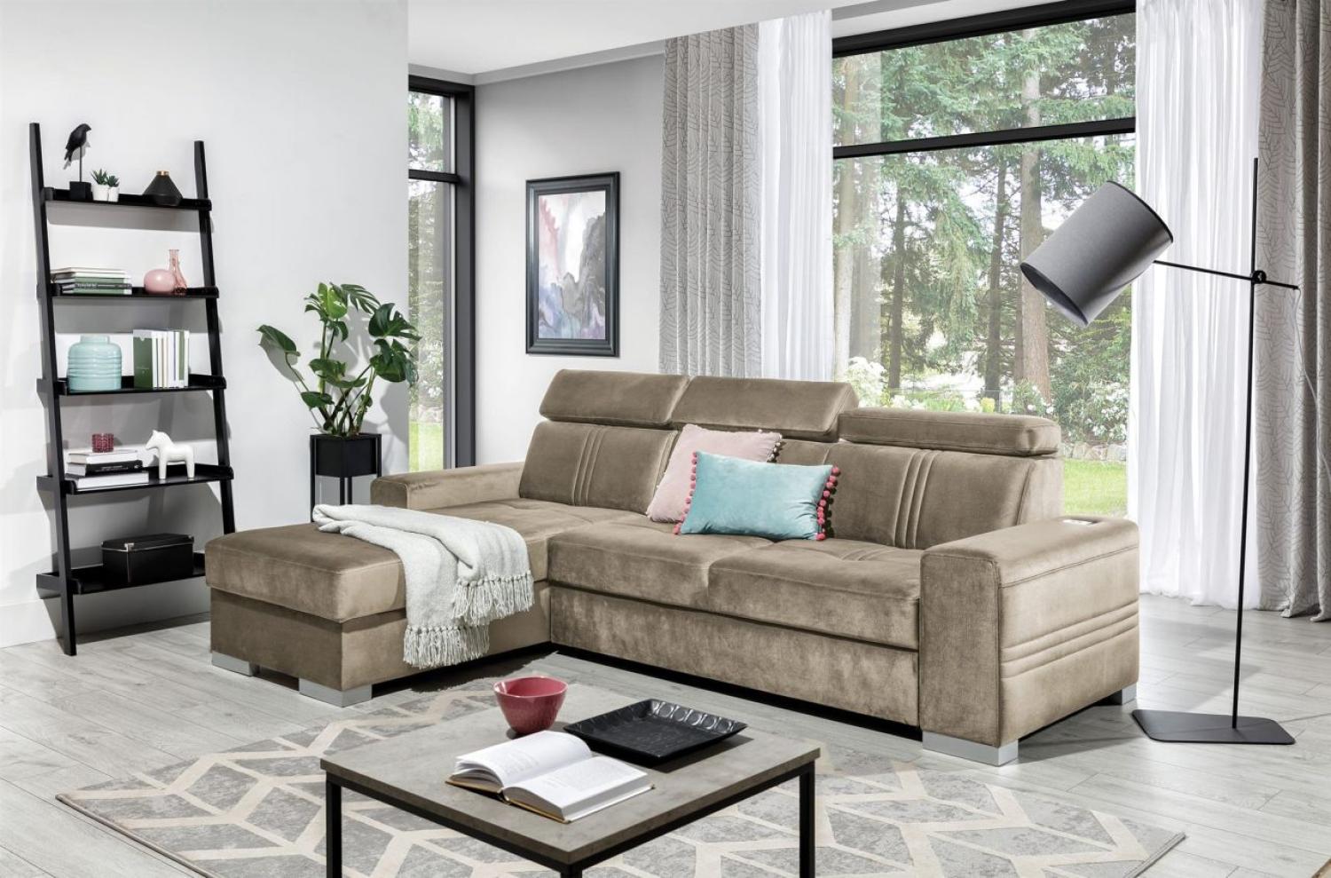 Ecksofa Schlafsofa NOLAN XS inkl. USB in Stoff Element Beige Ottomane Links Bild 1