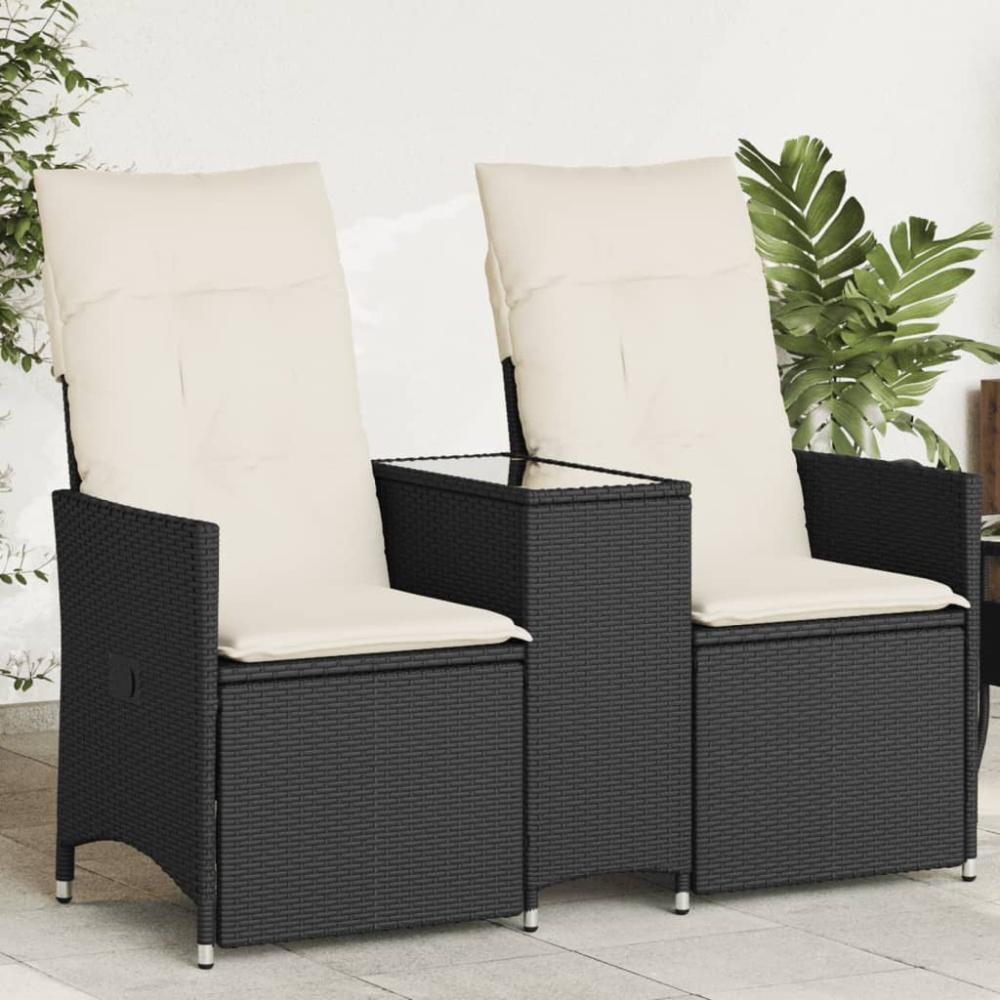 vidaXL Gartensofa 2-Sitzer Verstellbar mit Tisch Schwarz Poly Rattan 365710 Bild 1