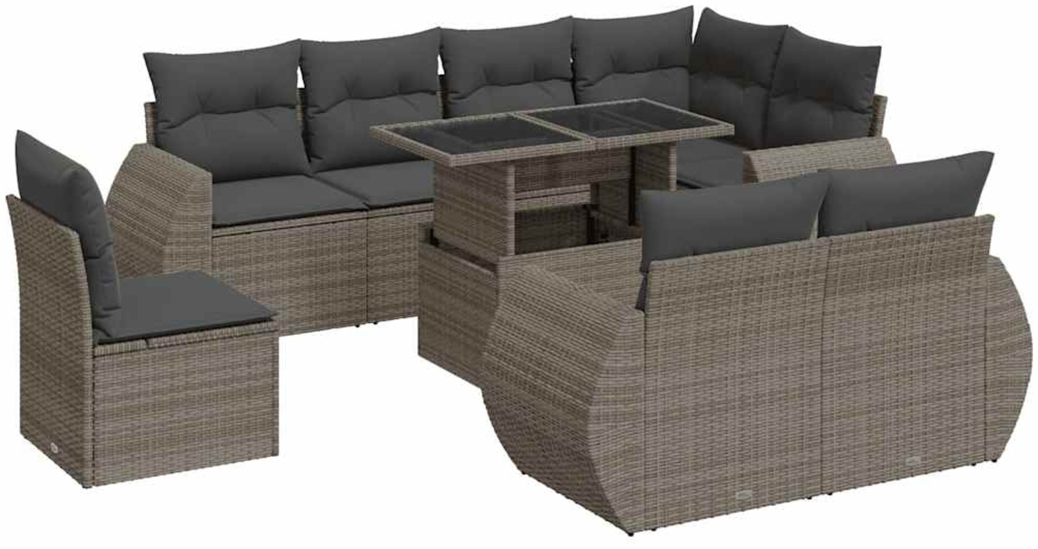 vidaXL 9-tlg. Garten-Sofagarnitur mit Kissen Grau Poly Rattan 3326661 Bild 1