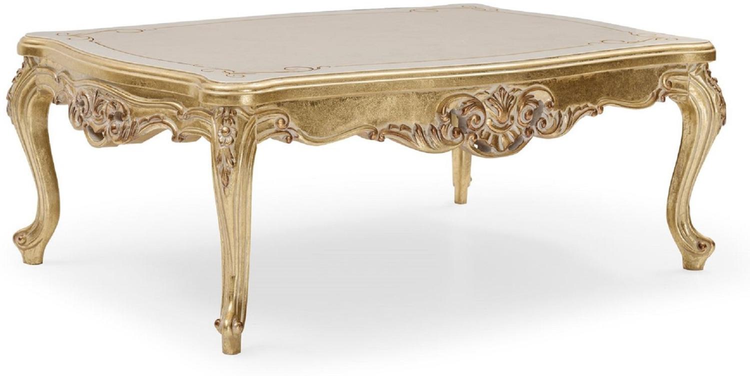 Casa Padrino Luxus Barock Couchtisch Gold / Creme / Weiß - Handgefertigter Massivholz Wohnzimmertisch im Barockstil - Luxus Wohnzimmer Möbel im Barockstil - Barock Möbel - Edel & Prunkvoll Bild 1