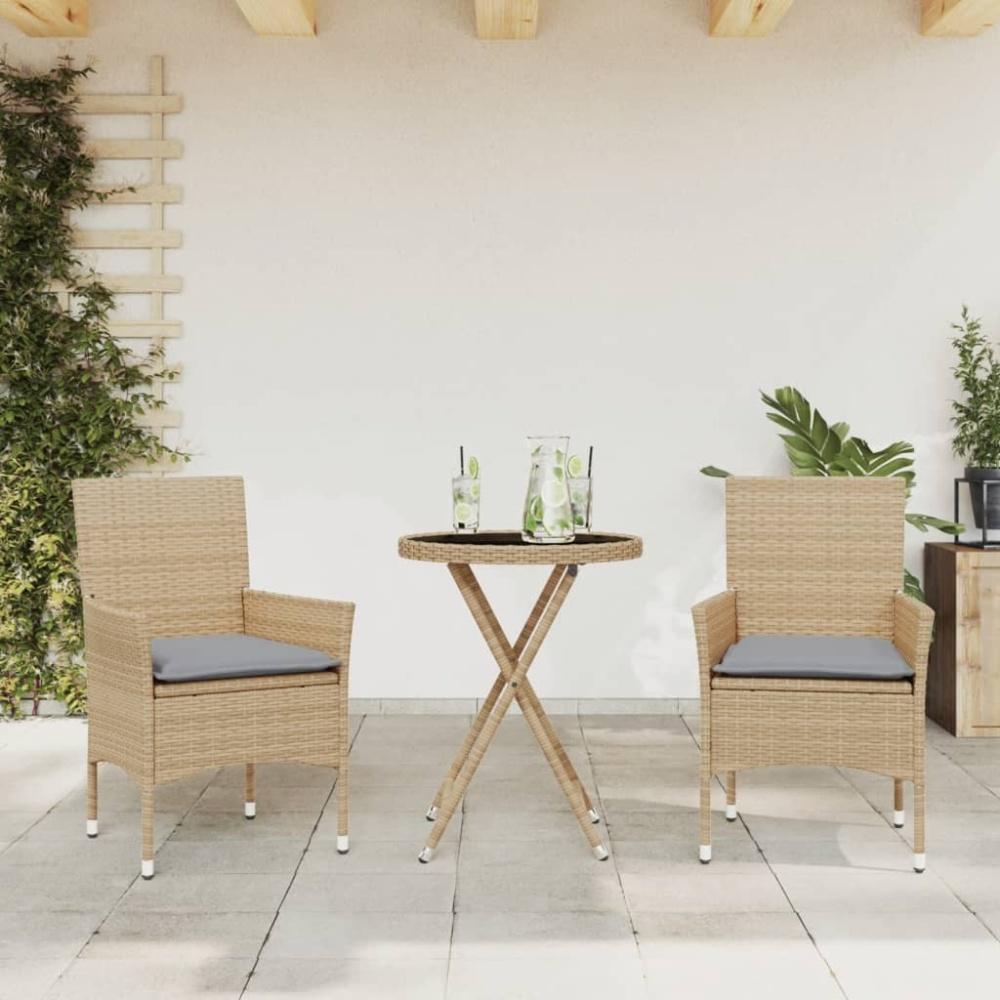 vidaXL 3-tlg. Bistro-Set mit Kissen Beige Poly Rattan und Glas 3278751 Bild 1