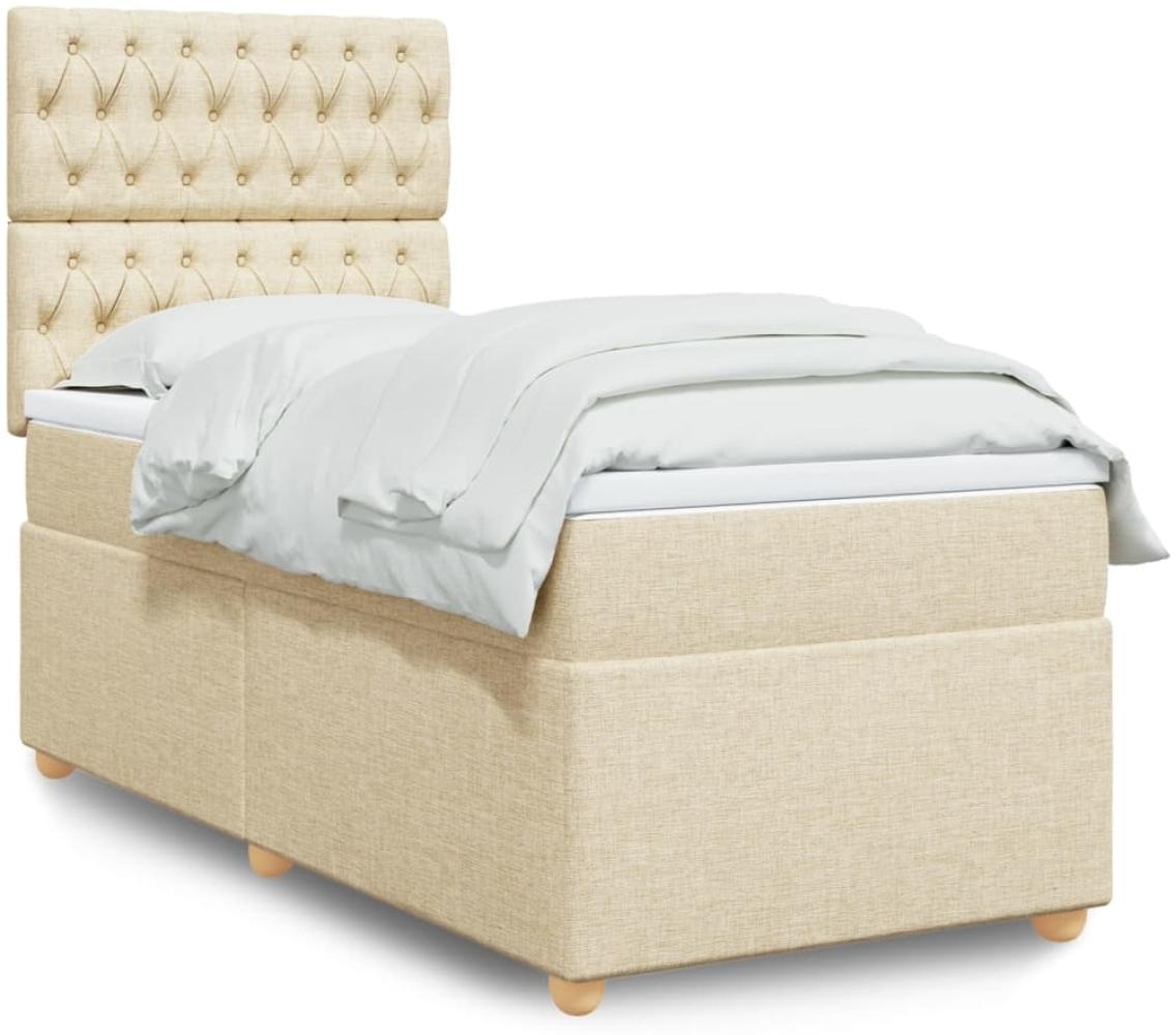 vidaXL Boxspringbett mit Matratze Creme 90x200 cm Stoff 3293475 Bild 1