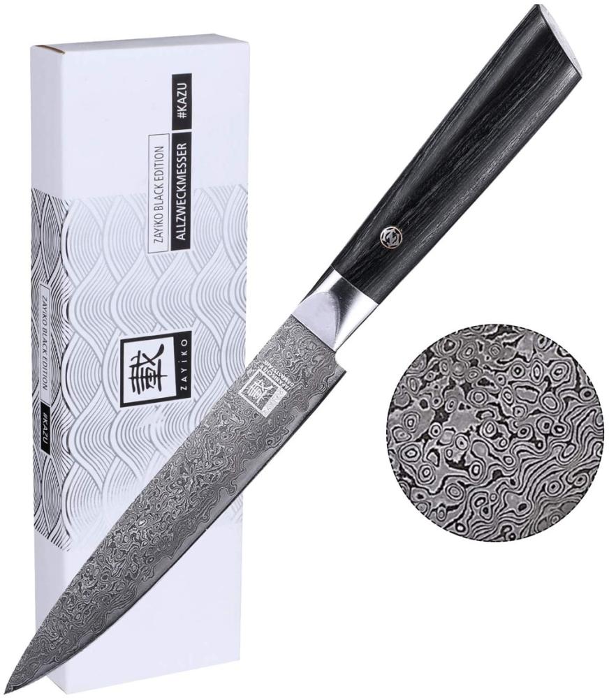 ZAYIKO Damastmesser BLACK EDITION "Allzweckmesser" - Pakkaholz - VG-10 Stahlkern Bild 1