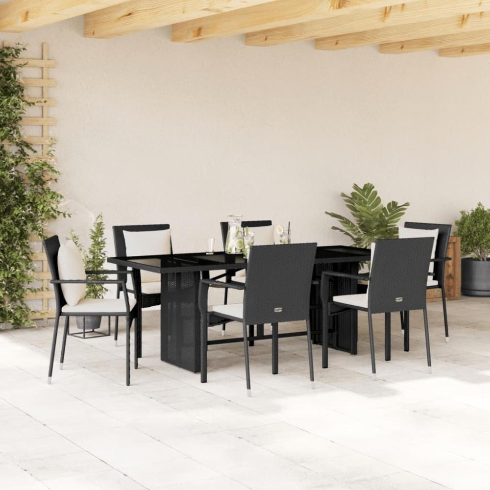 vidaXL 7-tlg. Garten-Essgruppe mit Kissen Schwarz Poly Rattan 3213490 Bild 1