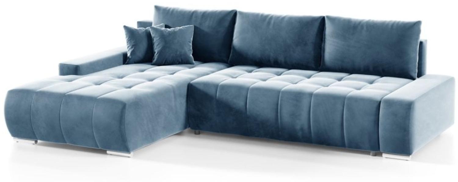 Ecksofa Sofa mit Schlaffunktion VOGAR Stoff Monolith Graublau Ottomane Links Bild 1