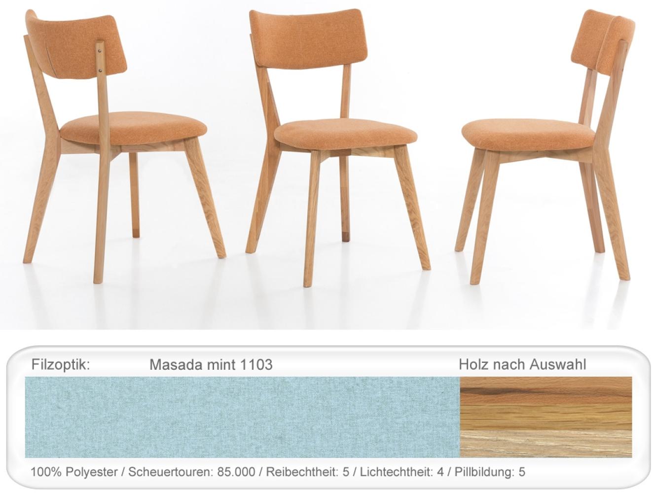 Holzstuhl Norina 32 Polsterstuhl Varianten Esszimmerstuhl Küchenstuhl Eiche bianco geölt, Masada mint Bild 1