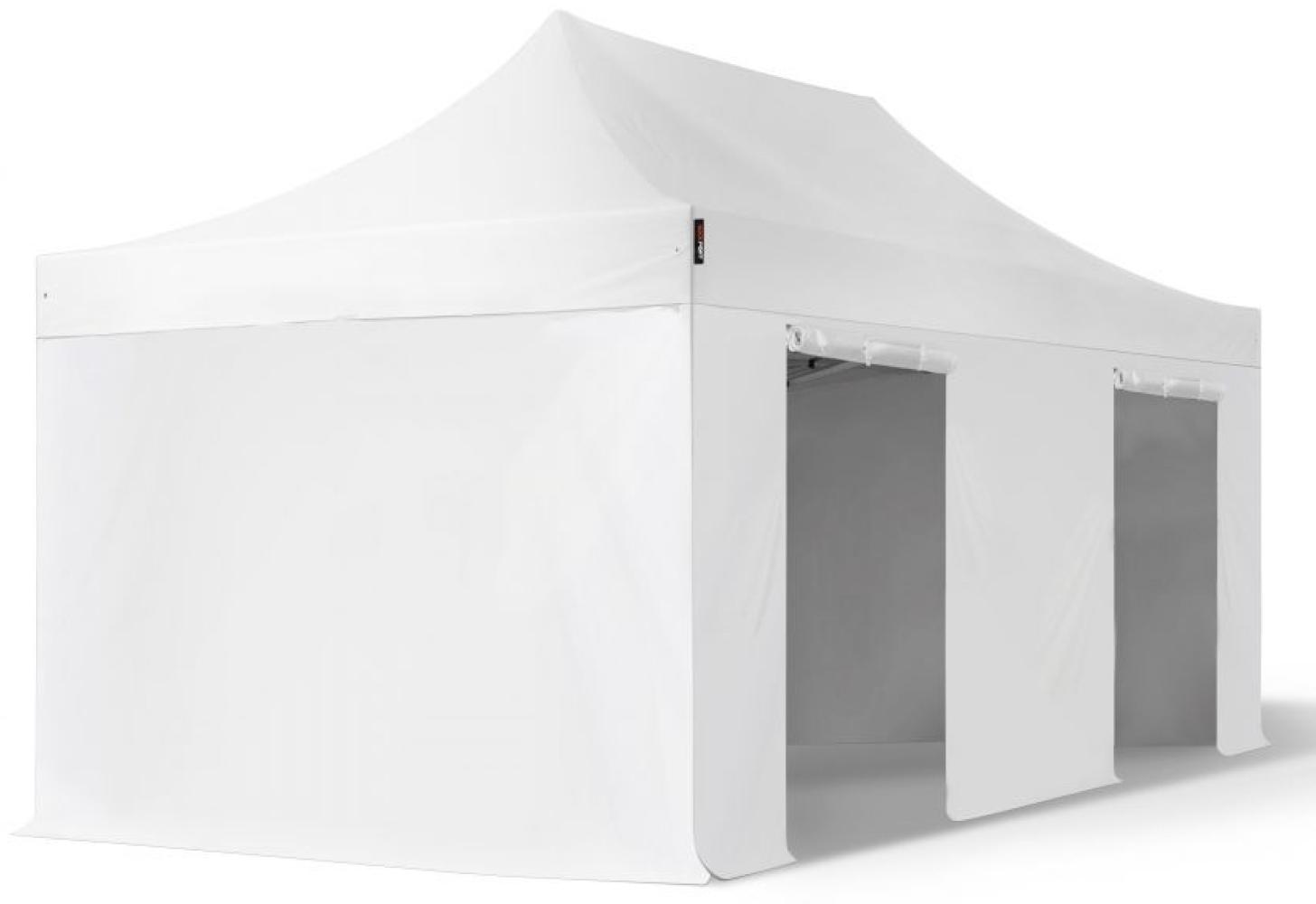 3x6 m Faltpavillon, PREMIUM Stahl 40mm, feuersicher, Seitenteile ohne Fenster, weiß Bild 1