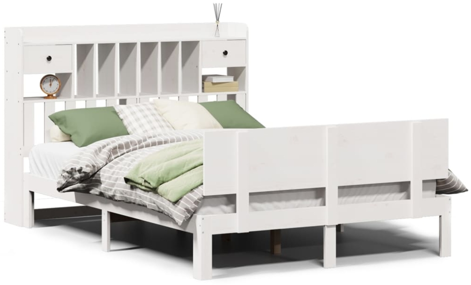 vidaXL Massivholzbett mit Regal ohne Matratze Weiß 140x200 cm Kiefer 3322693 Bild 1