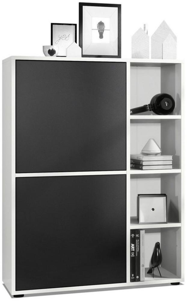 Highboard Schrank Anrichte Cuba mit 8 Fächern, Korpus in Weiß matt / Fronten in Schwarz matt Bild 1