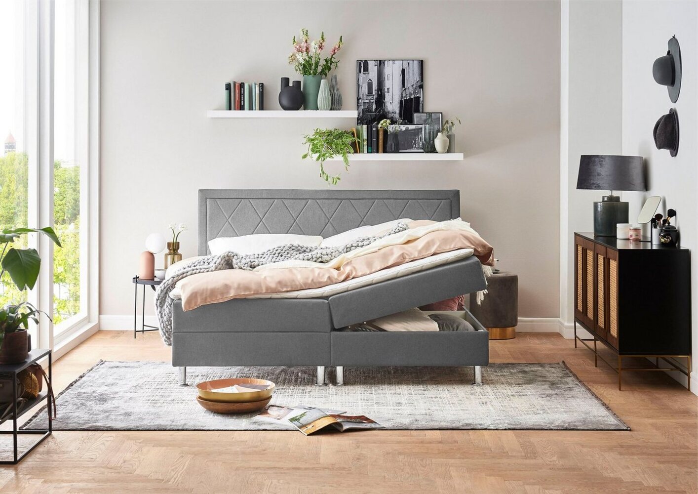 ATLANTIC home collection Boxbett Helen, Tonnentaschenfederkern-Matratze und Topper, wahlweise mit Bettkasten Bild 1