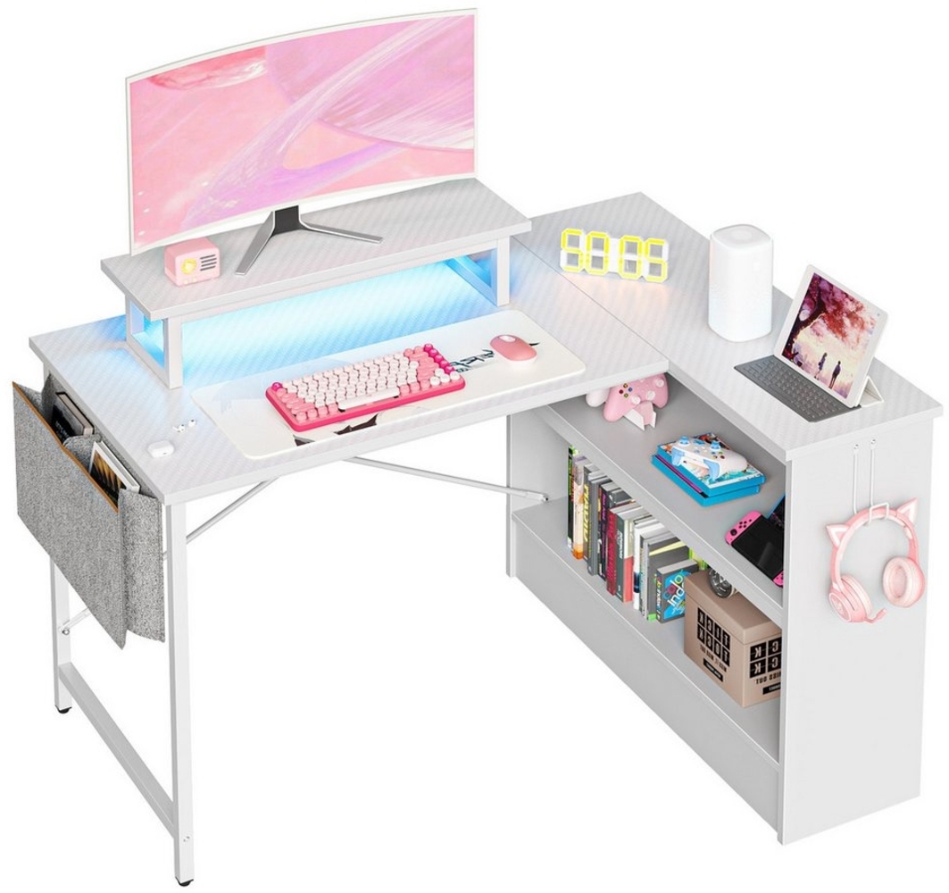Bestier Computertisch Schreibtisch mit RGB-Beleuchtung und Halterungen (107x80x89cm Reversibler Gamingtisch mit Stauraum, Monitorständer), Eckschreibtisch Breite 107 cm Bild 1