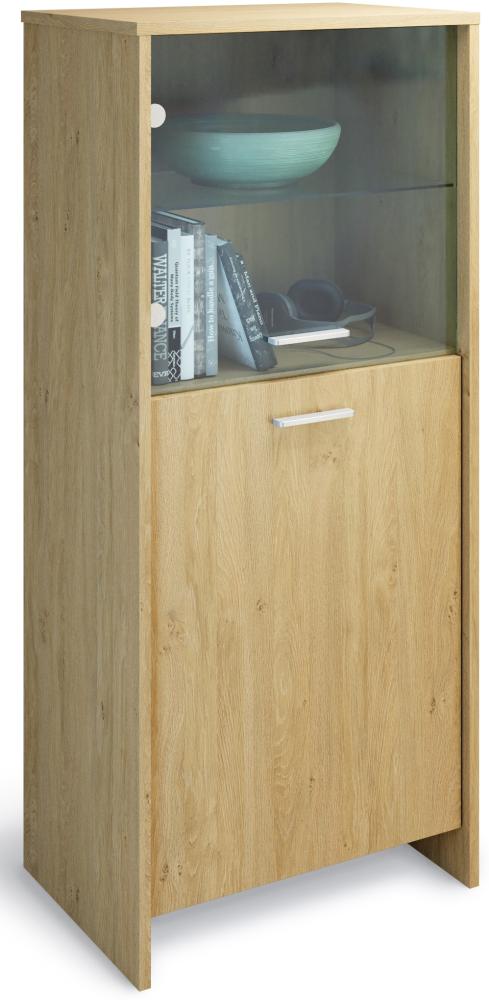 Domando Vitrine Matera skandinvisch moderne Glasvitrine, Vitrinenschrank für Wohnzimmer, Soft-Close Scharnier gebürstete Aluminiumgriffe 53 x 120 x 36 cm Eiche Classic linksöffnend Bild 1