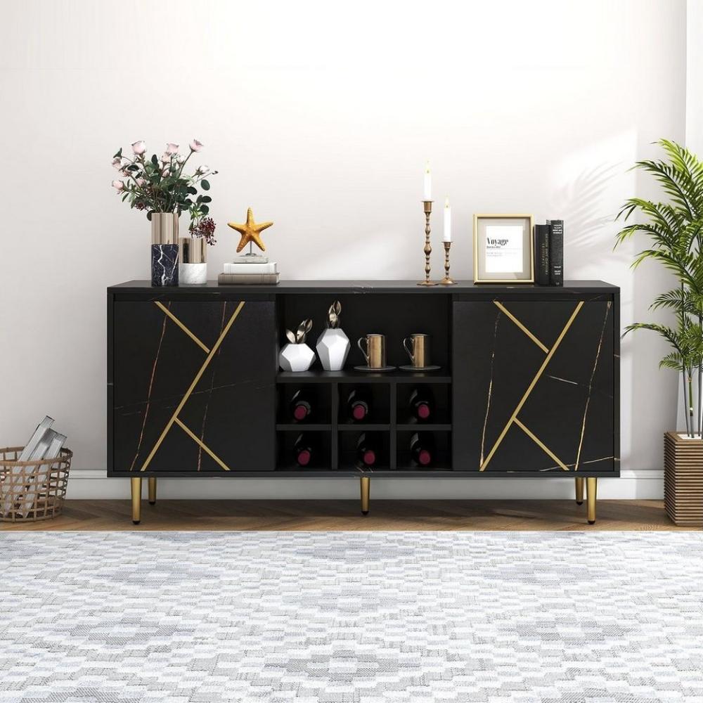 Merax Sideboard mit Weinablagen und großen Stauraum, mit Weinablagen,Kommode mit Metallbeine,Anrichte,B:148cm Bild 1