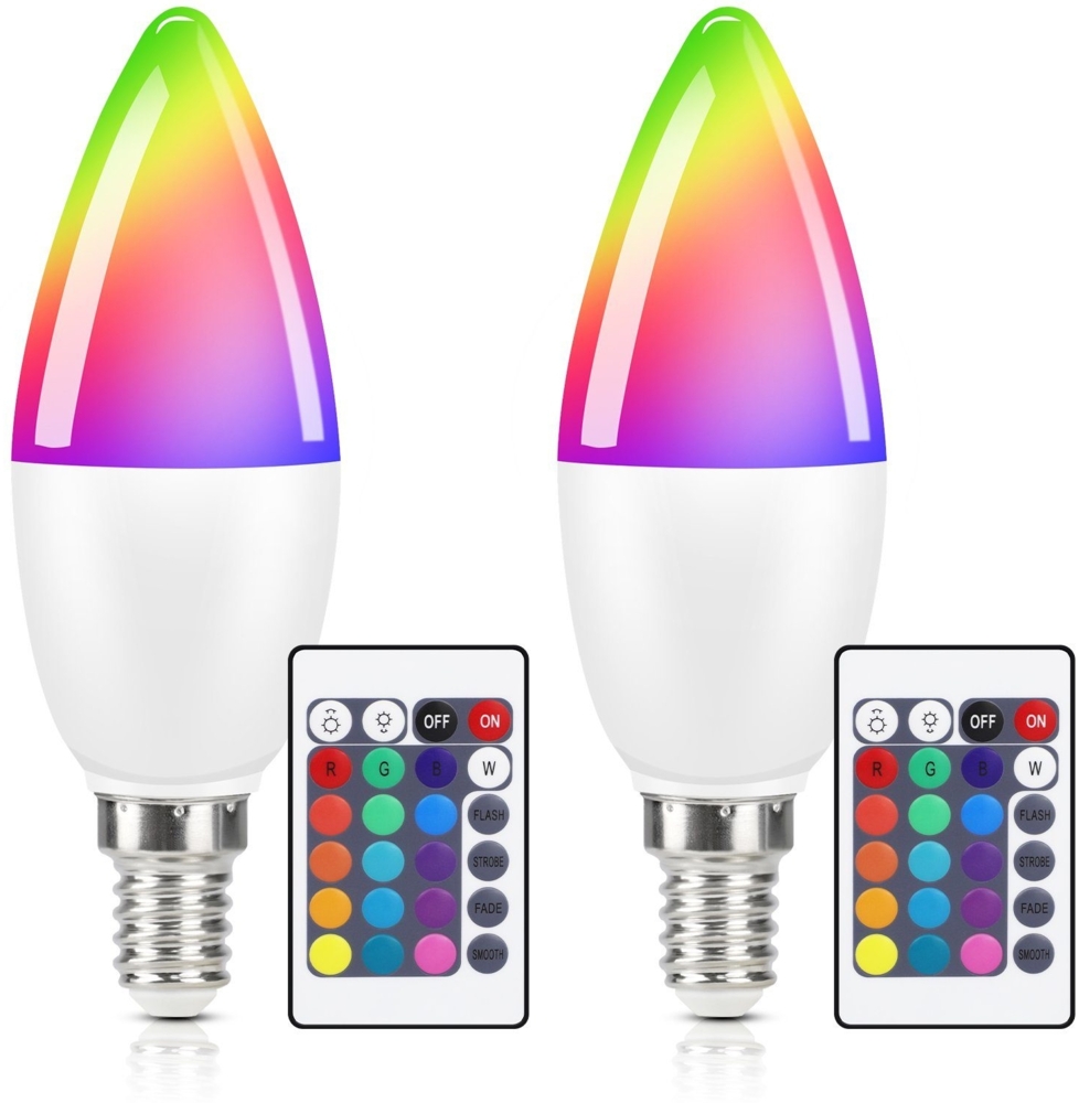 ZMH LED RGB Glühbirnen E14, 2 Stück, Edison, Farbwechsel, 4W, dimmbar, Fernbedienung, 3000K, Warmweiß, für Bar, KTV, Party Bild 1