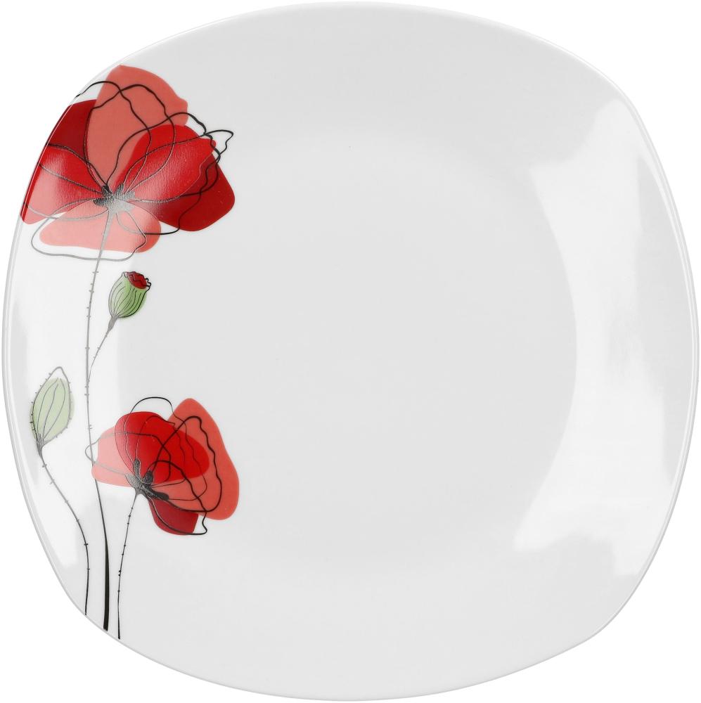 Speiseteller Monika 255x255mm Menü-Teller großer Ess Servier Mohn-Blume rot edel Porzellan Gastro Bild 1