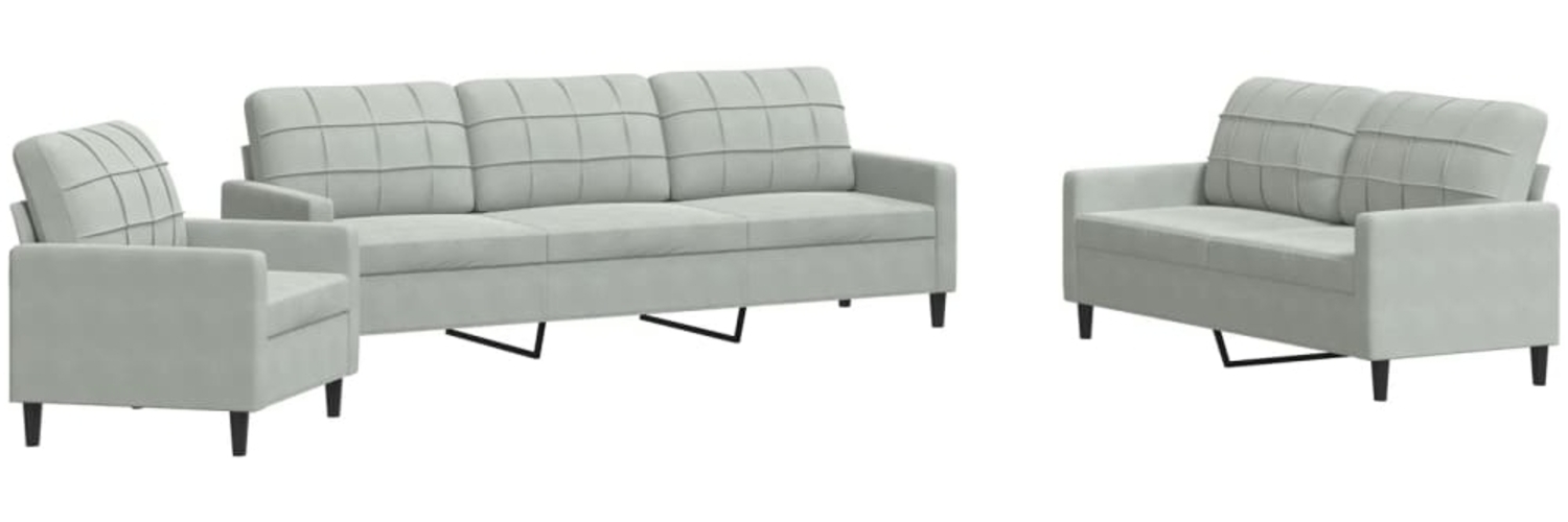 vidaXL 4-tlg. Sofagarnitur mit Kissen Hellgrau Samt 3278441 Bild 1