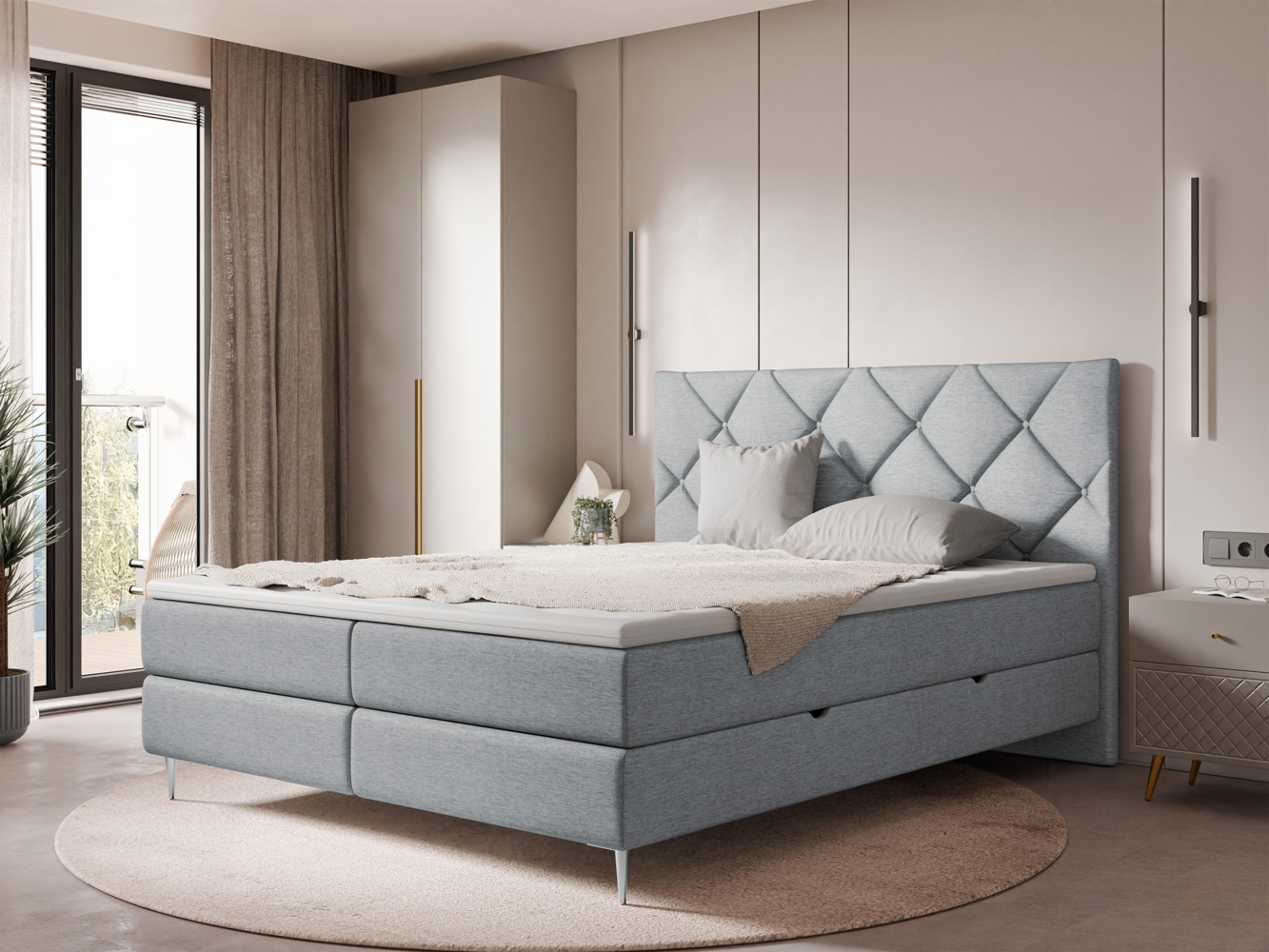 Boxspringbett Liztuko (Farbe: Verita 85, Füße: Chrom, Größe: 160 x 200) Bild 1