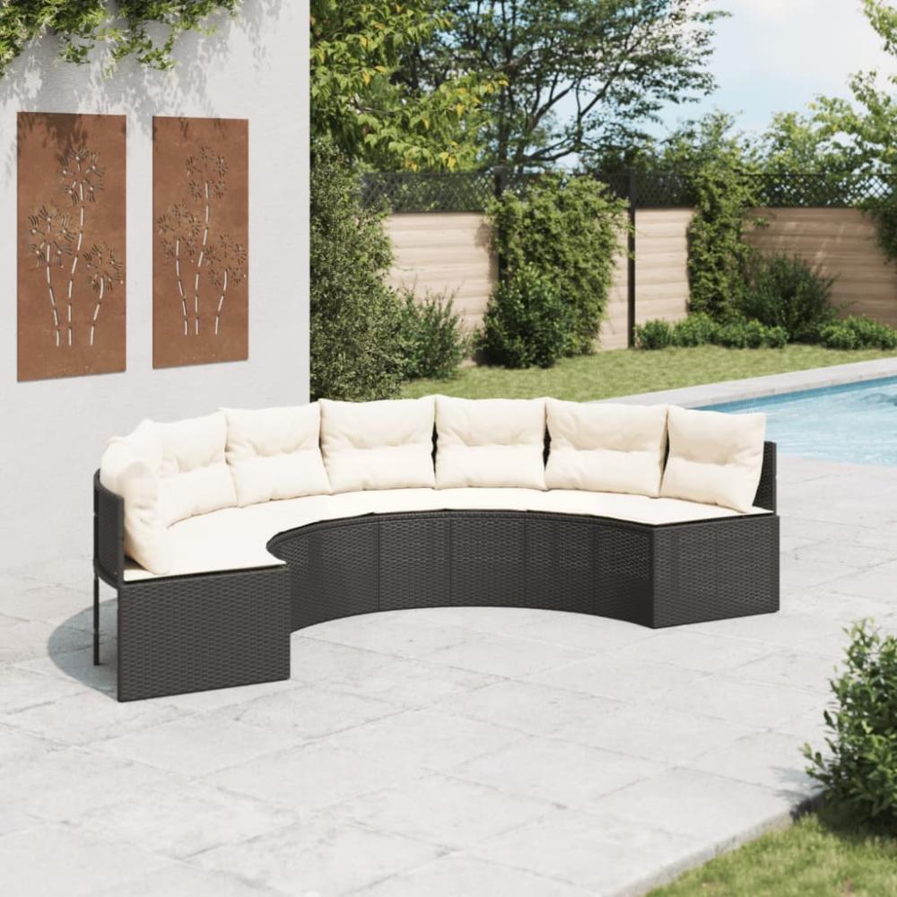 vidaXL Gartensofa mit Kissen Halbrund Schwarz Poly-Rattan 3318522 Bild 1