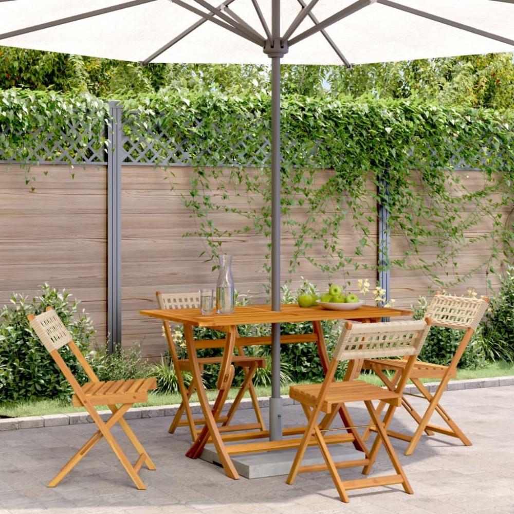 vidaXL Gartenstühle 4 Stk. Klappbar Beige Poly Rattan & Massivholz 3214598 Bild 1