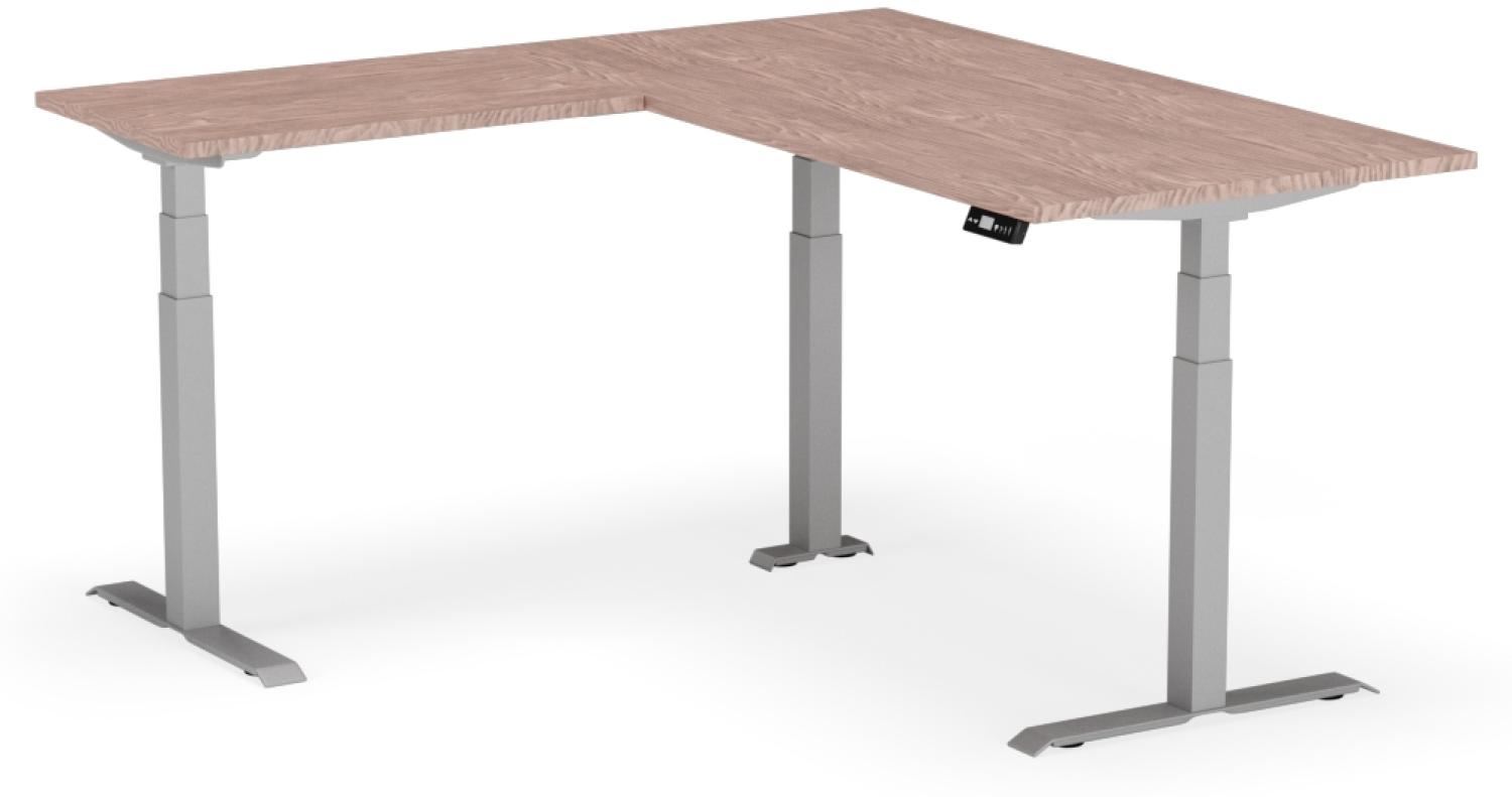 elektrisch höhenverstellbarer Schreibtisch L-SHAPE 180 x 170 x 60 - 90 cm - Gestell Grau, Platte Walnuss Bild 1