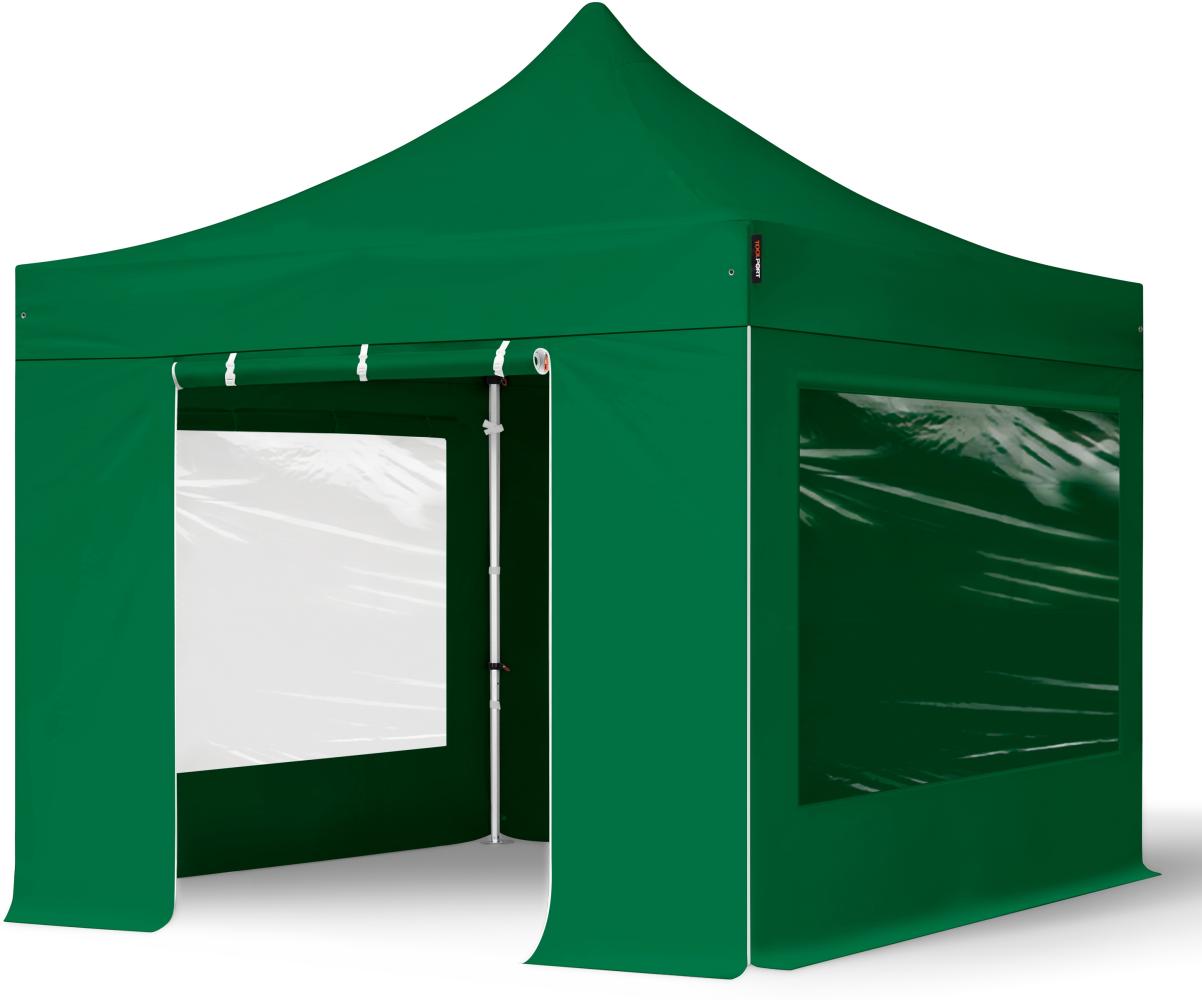 3x3 m Faltpavillon PROFESSIONAL Alu 40mm, Seitenteile mit Panoramafenstern, dunkelgrün Bild 1