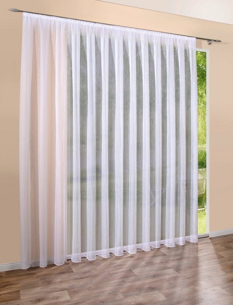 DecoHome24 Gardine Voile Streifen Weiß, Kräuselband (1 St), halbtransparent, Voile, Store Bild 1