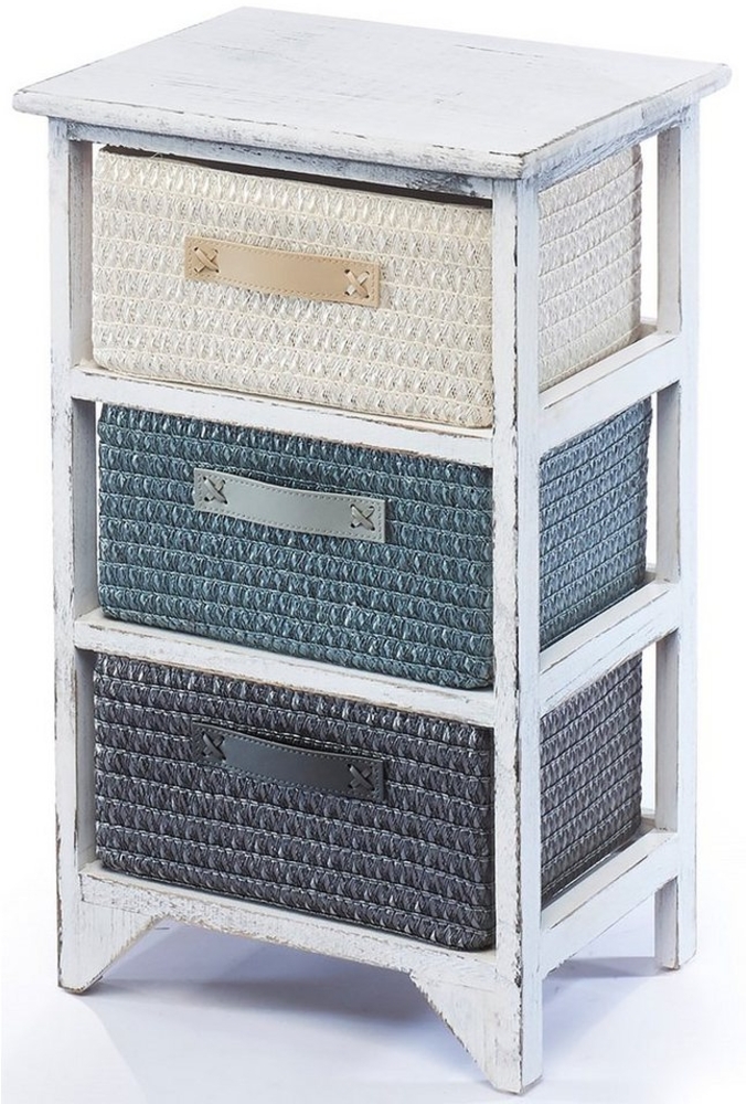 Kobolo Regal Holzregal white washed mit 3 Schubfächern Bild 1
