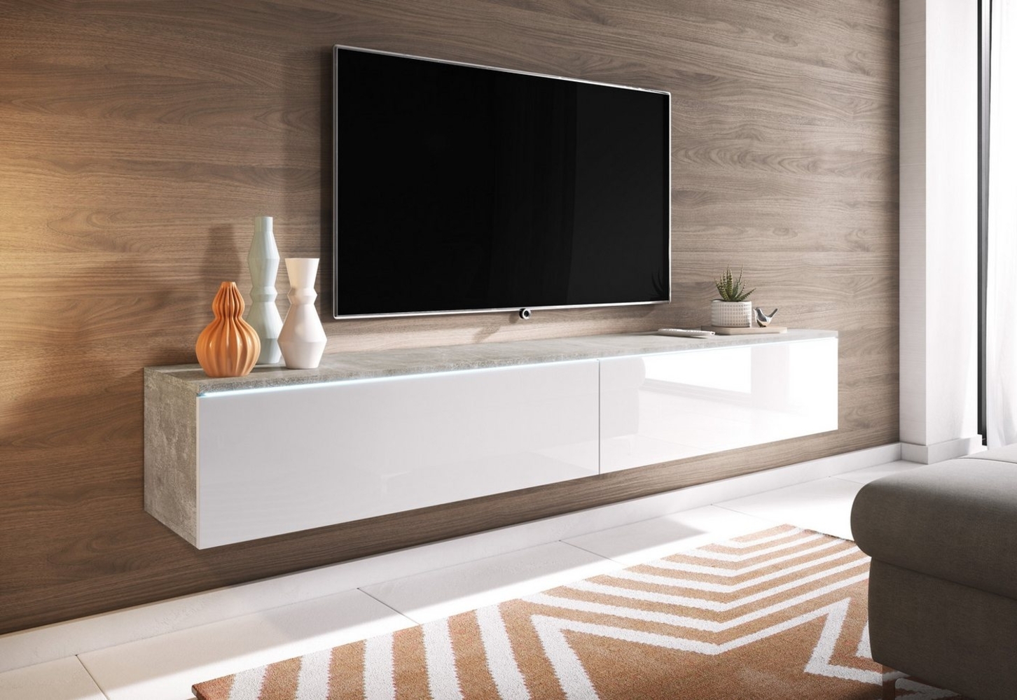 INOSIGN Lowboard LOWBOARD VERA, wahlweise mit oder ohne Beleuchtung, Modernes griffloses TV-Board, 180 cm TV-Schrank, stehend und hängend Bild 1