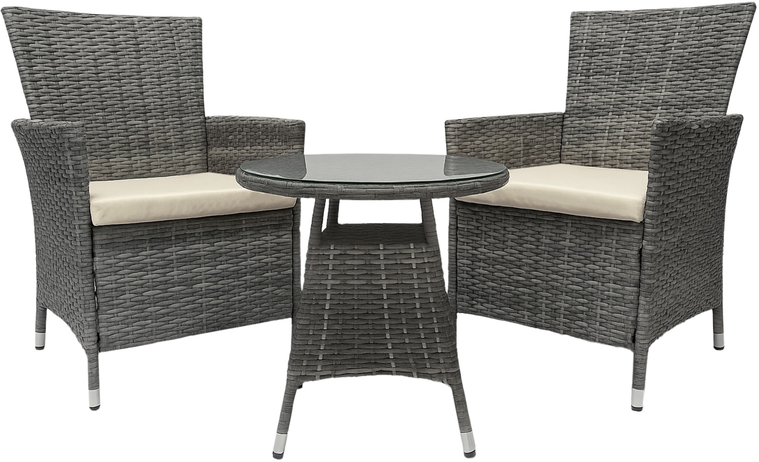 Outdoor Sitzgruppe RIRAM - Kunststoff Grau-meliert 110 x 110 x 84 cm | Gartenmöbelset 2 Personen Poly Rattan Balkonmöbel Set Bistrotisch Terrassenmöbelset Bild 1