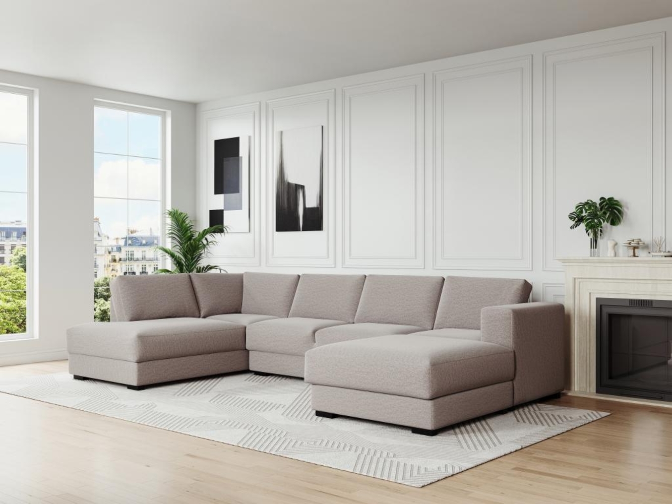 Vente-unique - Wohnlandschaft mit Ecke - Ecke rechts - Stoff - Beige - MESETA Bild 1