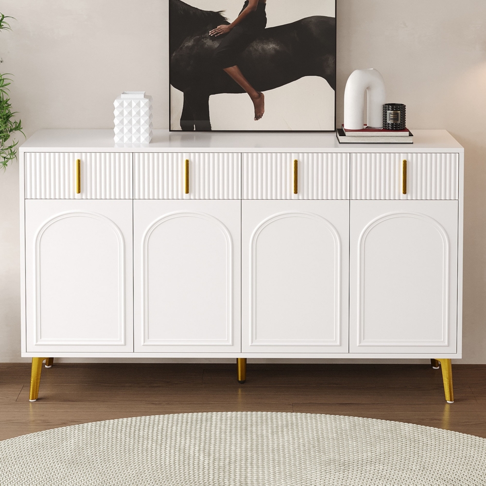 Sideboard 140x38x82 cm - Elegantes Design in Weiß mit geschwungenen Fronten Bild 1