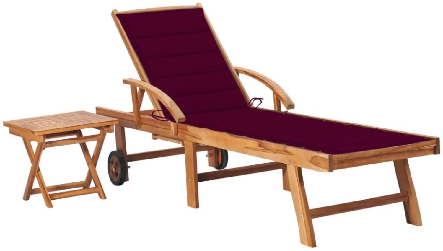 vidaXL Sonnenliege mit Tisch und Auflage Massivholz Teak 3063030 Bild 1