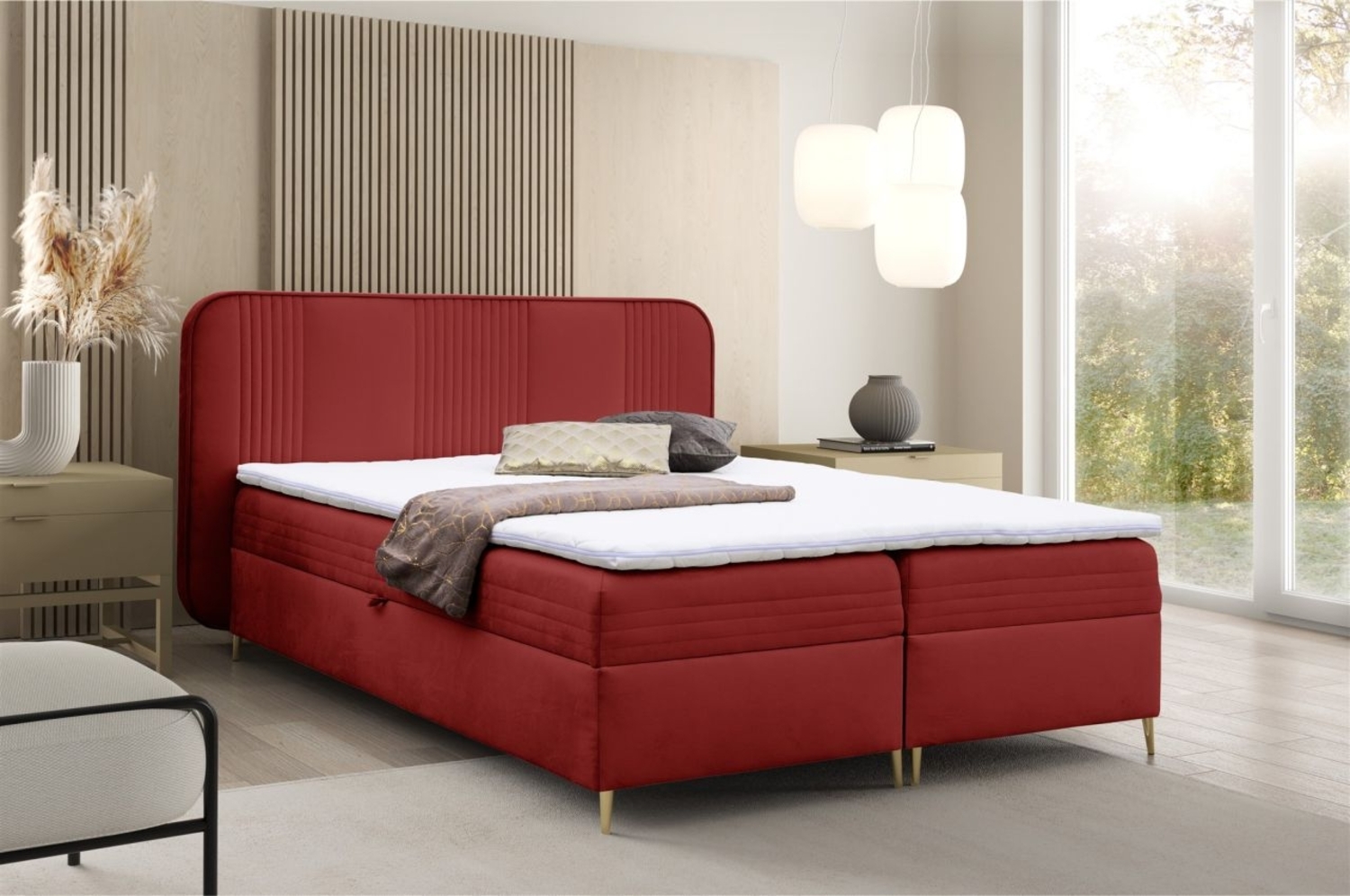 Boxspringbett Schlafzimmerbett ALIZE 180x200 cm Stoff Fresh Rot Bild 1