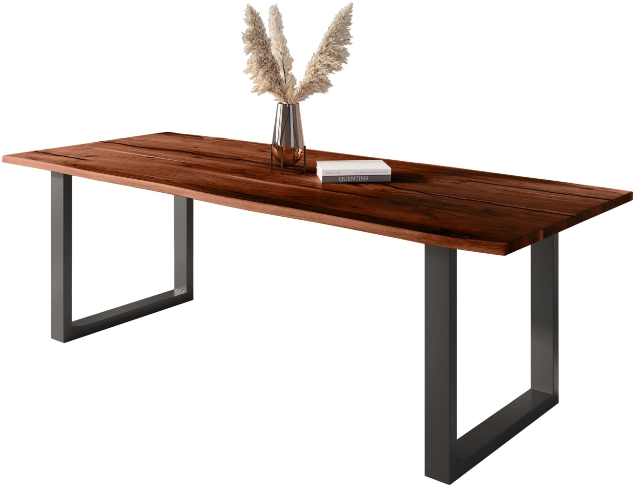 Baumkantentisch Akazie mit schwarzen Resin-Adern nussbaumfarben 300 x 100 cm U-Gestell schwarz POLLY 92348454 Bild 1