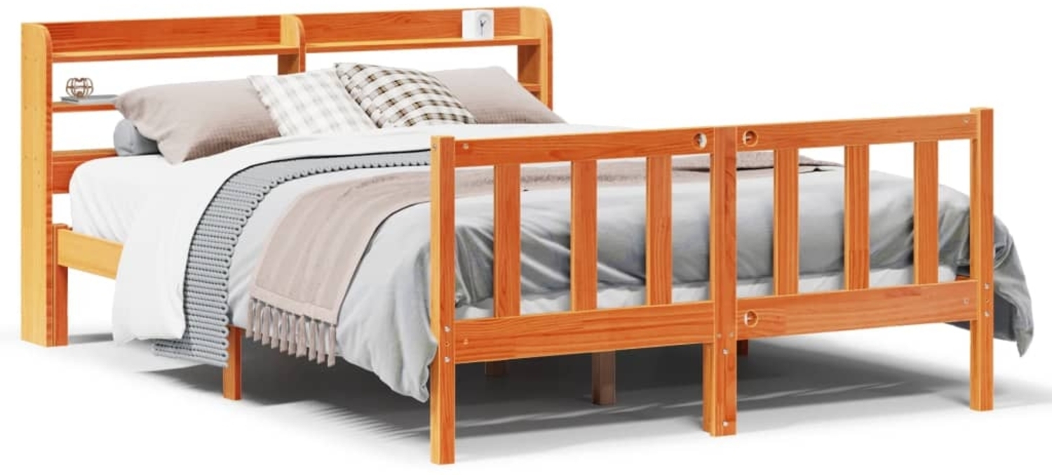 vidaXL Bettgestell mit Kopfteil ohne Matratze Wachsbraun 150x200 cm 3306599 Bild 1