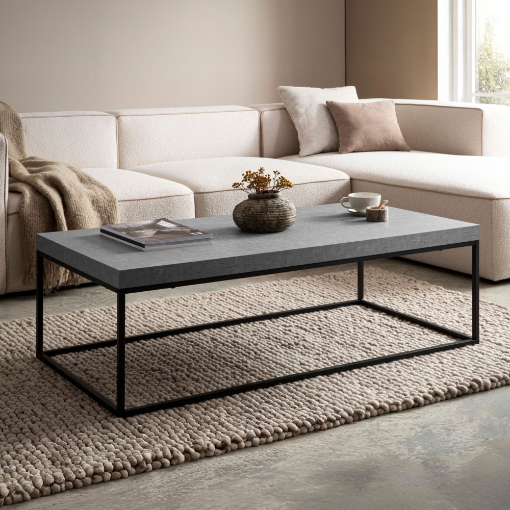 FINEBUY Couchtisch FB59747 (120 cm MDF, Wohnzimmertisch Beton Optik Groß), Sofatisch Grau Modern, Kaffeetisch Rechteckig Bild 1
