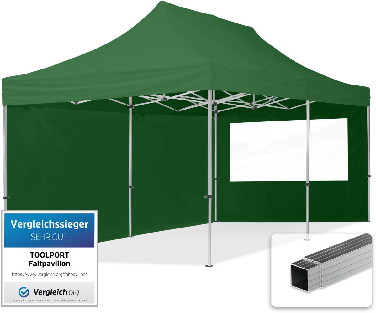 3x6 m Faltpavillon, ECONOMY Alu 32mm, Seitenteile mit Panoramafenstern, dunkelgrün Bild 1