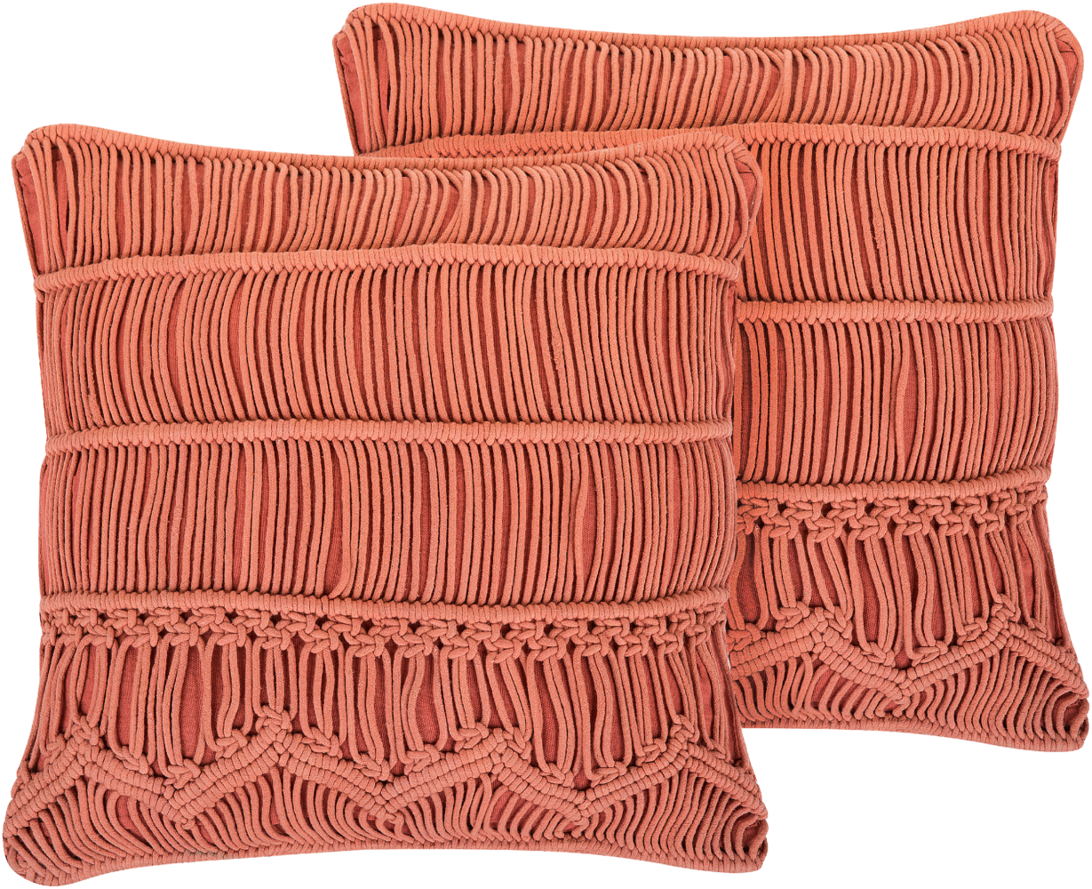 Kissen 2er Set AKKOY Baumwolle 45 x 45 cm Makramee Orange Bild 1