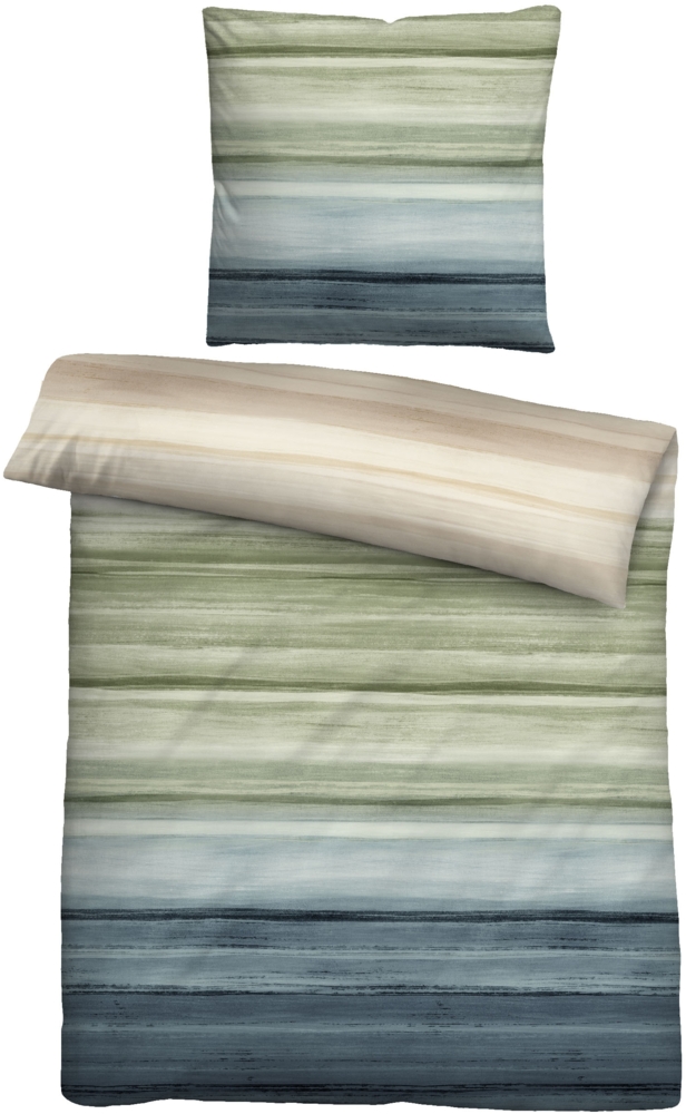 biberna Mako-Satin Bettwäsche 0616306 FARBVERLAUF, pistaziengrün, 1x 155x200 cm + 1x 80x80 cm Bild 1