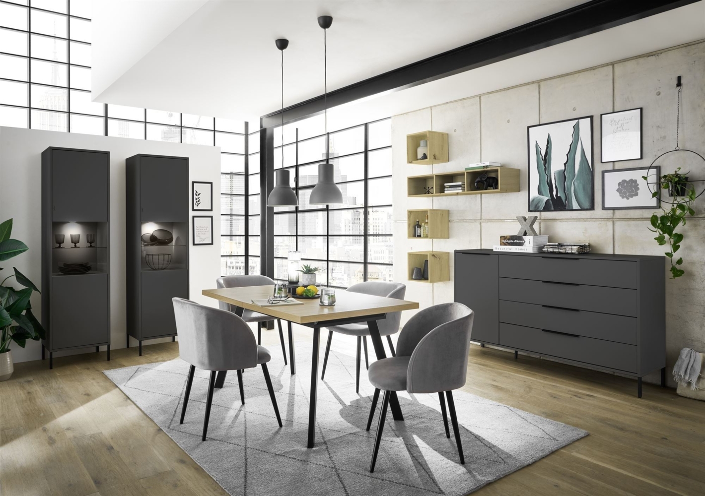 Esszimmerset Erna Esszimmer Möbel Anthrazit matt Lack 90107 Bild 1