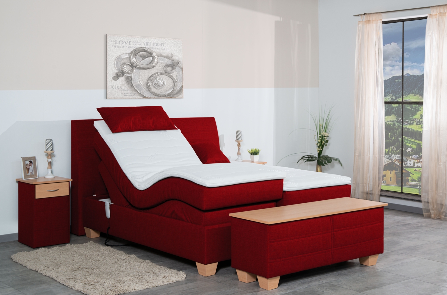 Meisterbetten Boxspringbett Syma 180x220 in W-Red, Matratzenbezug Nano, Ergoflex-Topper Bild 1