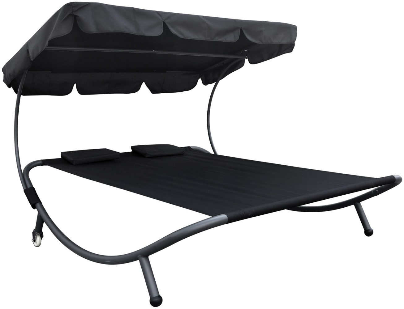 XXL Doppelsonnenliege mit Dach Kopfkissen Gartenliege Relaxliege Sonnenliege Schwarz Bild 1
