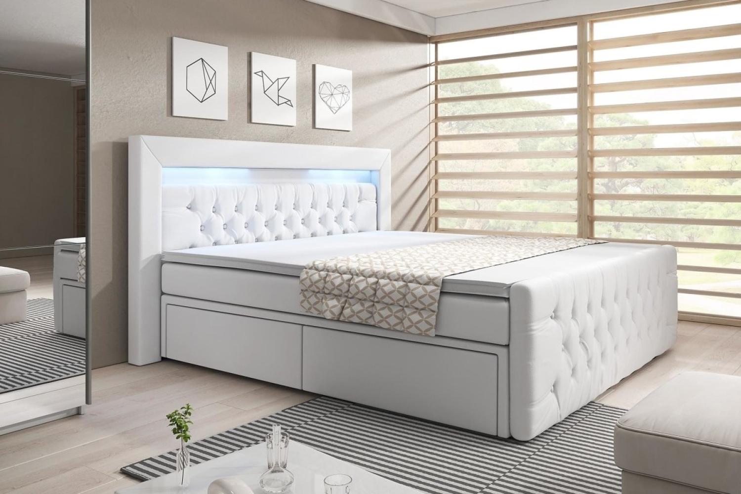 Boxspringbett Menzogna mit LED und Stauraum 140x200 Weiß H3 Bild 1