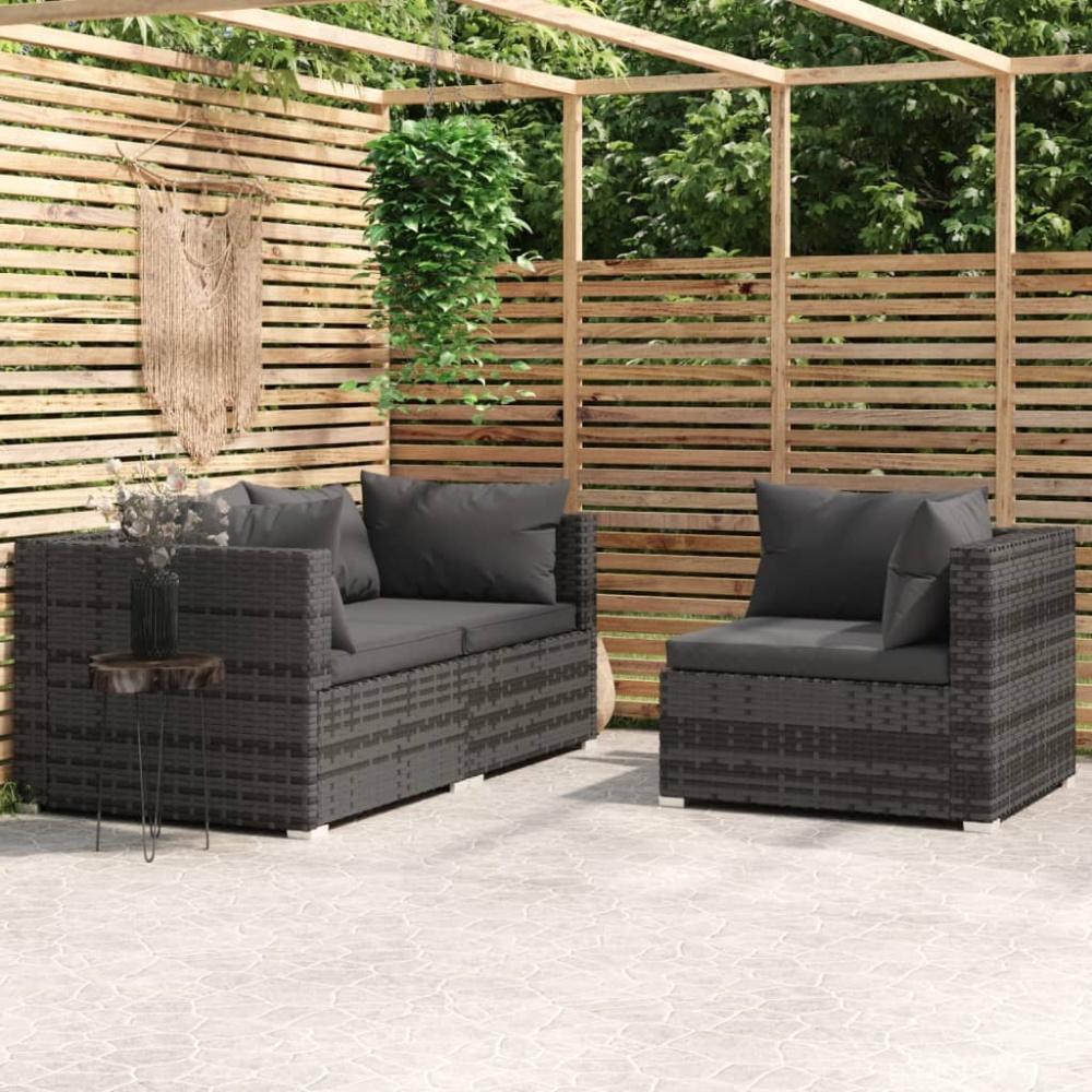 vidaXL 3-tlg. Garten-Lounge-Set mit Kissen Grau Poly Rattan 317516 Bild 1