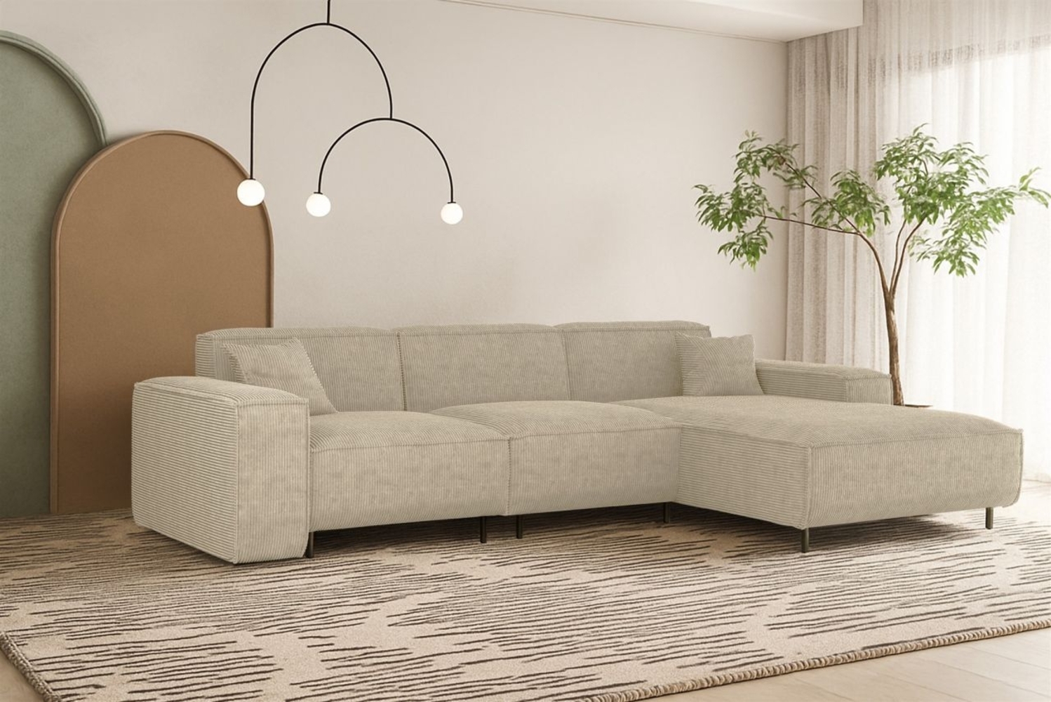 Ecksofa Designersofa GLORIA in Stoff Scala Sand Ottomane Rechts Bild 1