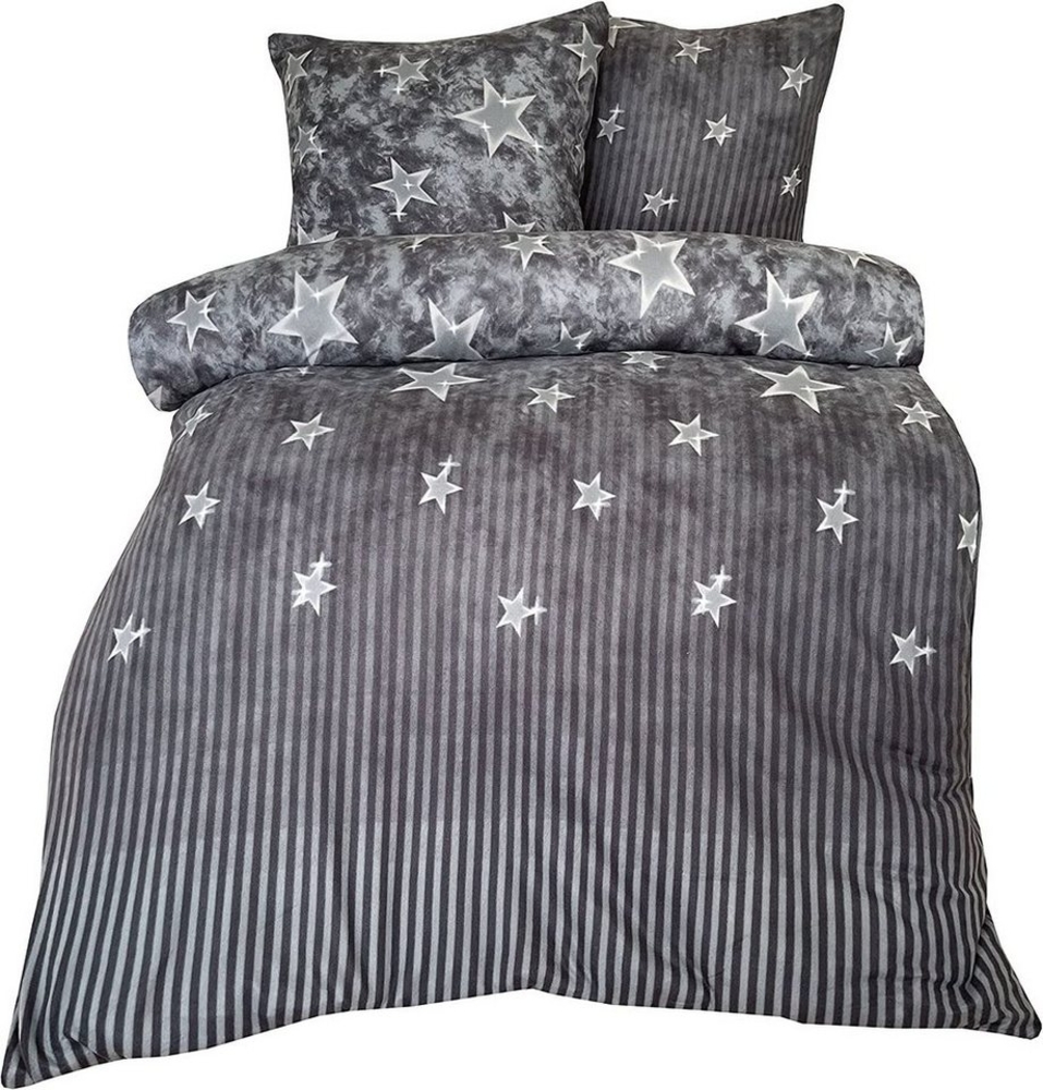 One Home Bettwäsche Winter Fleece, Fleece, 2 teilig, Sterne gestreift, kuschelig flauschig warm weich Winter Übergröße Bild 1