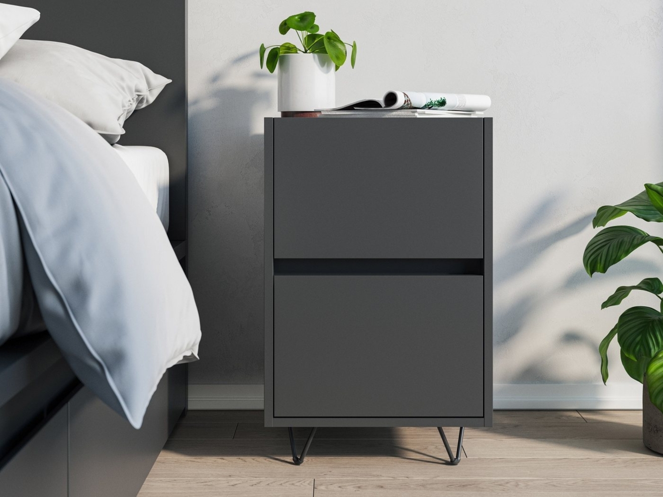 Magnolia Home Nachttisch Nachttisch Yako 40cm 2 SoftClose stehend Grafit Softtouch Bild 1
