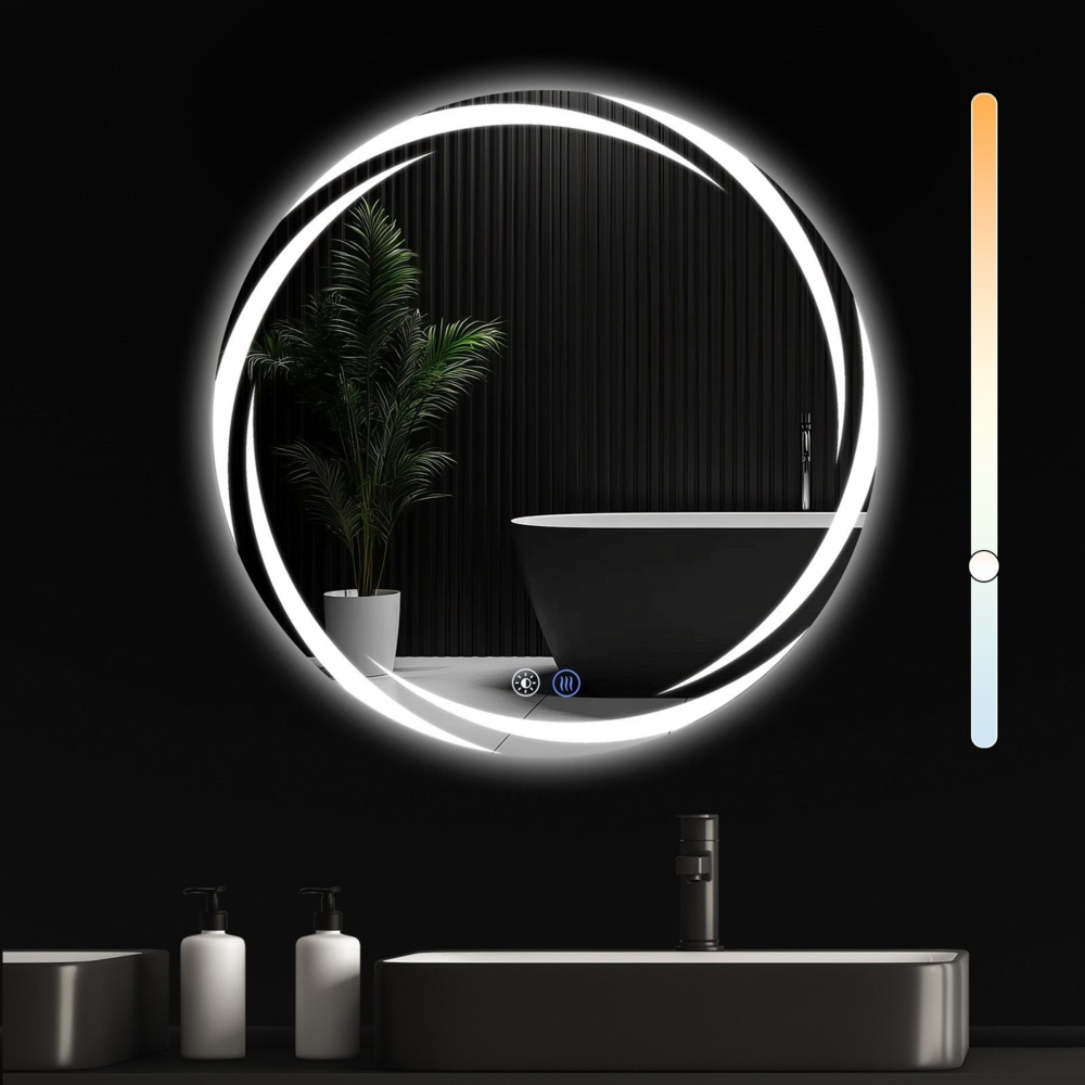 ZMH Runder Badezimmerspiegel mit Beleuchtung – LED-Wandspiegel 70 cm IP44, runder Badezimmerspiegel mit Touch-Funktion, mit dimmbarem Licht – Schalter und Antibeschlagfunktion Bild 1