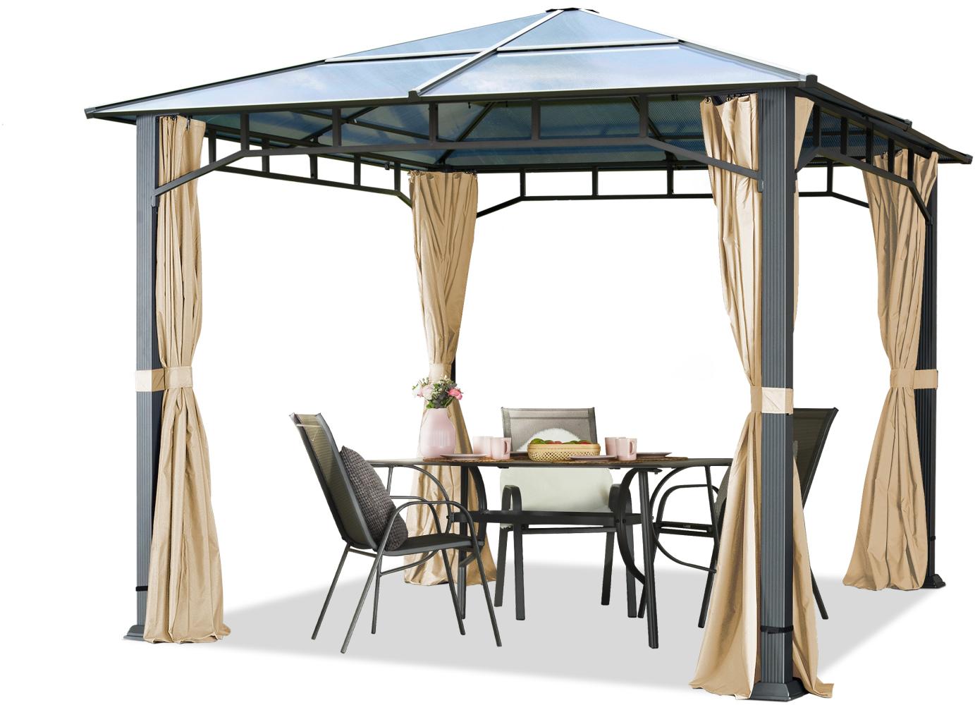 Gartenpavillon Hardtop Sunset Deluxe champagner, 3x3 m, Polycarbonat Dach 8mm Pavillon 4 Seitenteile ca. 9x9 cm Profil Bild 1